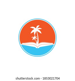 Book and palm tree logo design template. Book with palm tree logo design symbol vector template.