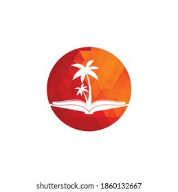 Plantilla de diseño del logotipo del libro y de la palmera. Modelo vectorial de diseño del logotipo de la palmera.