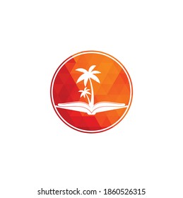 Book and palm tree logo design template. Book with palm tree logo design symbol vector template.