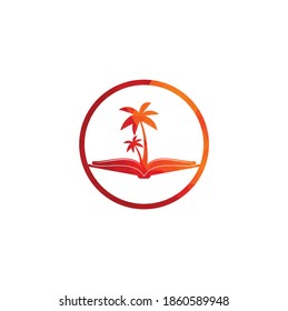 Design-Vorlage für das Buchen und Palmenbaum-Logo. Buchen Sie mit dem Logo-Design der Palme Symbol Vektorvorlage.