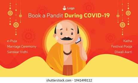 Book a pandit during covid 19 banner design template. Vector graphic illustration.