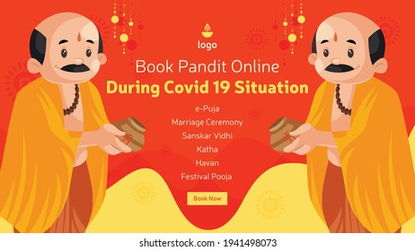 Book pandit online during covid-19 situation banner design. Vector graphic illustration.