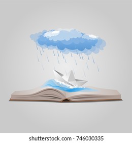 Book with a paper boat