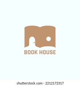 Book or paper logo with negative space for doors and windows.