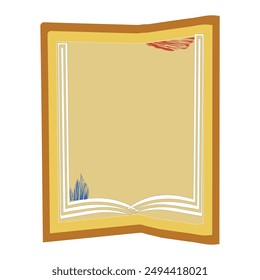 Book paper open or textbook pages with text vector icon flat cartoon illustration isolated on color background clipart, single book