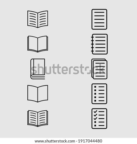 book and paper outline icon set isolated vector illustration