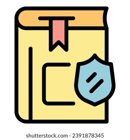 Vector de contorno de icono de patente del libro. Bienes legales. Color de copia derecha plano