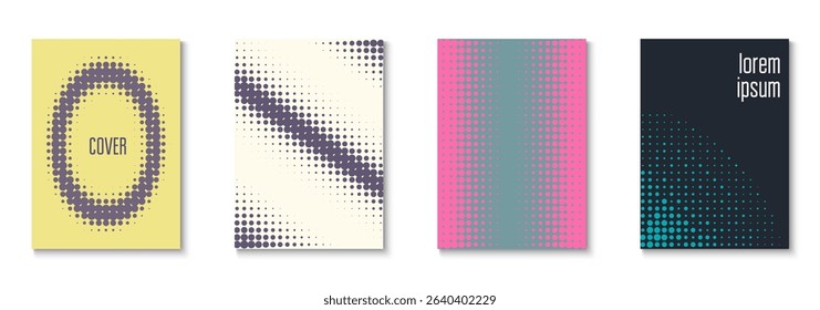 Book Pattern Set. Cool Circles In Minimal Layout. Linear Shapes For Brand Folder. Music Flyer. Minimalist Dot Texture. Geometric Halftone Template. Trendy Book Pattern