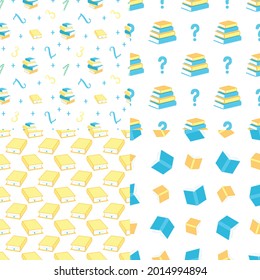 Book patterns set library study vector. Illustration of 4 book patterns seamless set for web and digital