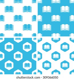 Book patterns set library study vector. Illustration of 4 book patterns seamless set for web and digital