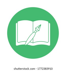 book and pen block style icon design, Education literature and read theme Vector illustration