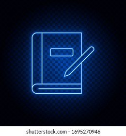 book, pen blue neon vector icon. Blue and yellow neon vector icon. Transparent background