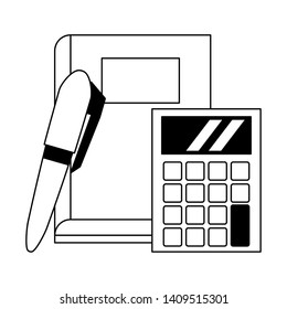 book with pen and calculator icon cartoon vector illustration graphic design