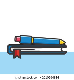 Book and pen cartoon style line art illustration design vector