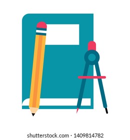 book with pen and compass icon cartoon vector illustration graphic design