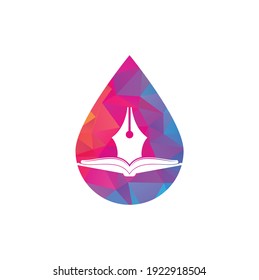 Book pen and drop shape concept vector logo design. Book Writer Logo Template Design Vector.