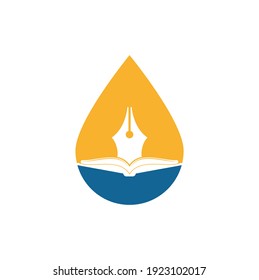 Book pen and drop shape concept vector logo design. Book Writer Logo Template Design Vector.