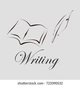 Book, pen, feather - writing logo
