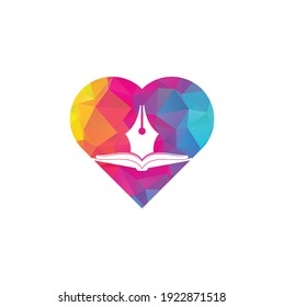 Book and pen heart shape concept vector logo design. Book Writer Logo Template Design Vector.