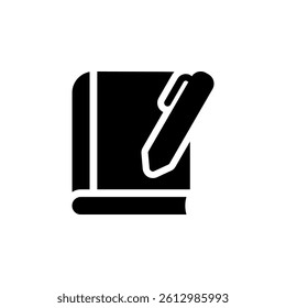 Book and pen icon. Represents education, writing, note taking, learning, and creative process. Suitable for websites, apps, presentations, and educational materials