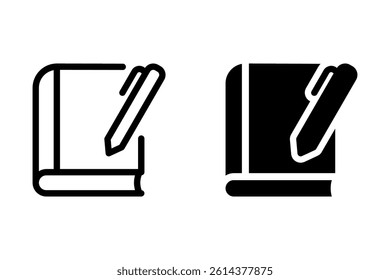Book and pen icon set. Represents education, writing, note taking, learning, and creative process. Suitable for websites, apps, presentations, and educational materials