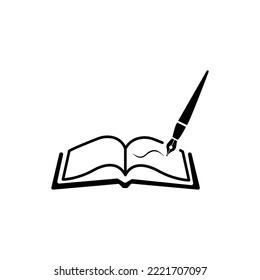 Book with pen icon. Vector design. Writer contour symbol with book and pen