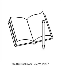  A book with pen line art vector illustration for coloring page on white background.