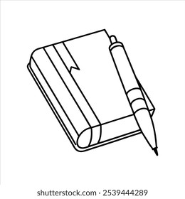  Um livro com ilustração vetorial de arte de linha de caneta para colorir a página sobre fundo branco.