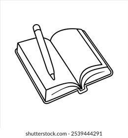  A book with pen line art vector illustration for coloring page on white background.