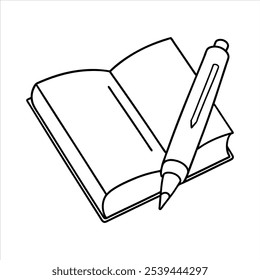  A book with pen line art vector illustration for coloring page on white background.