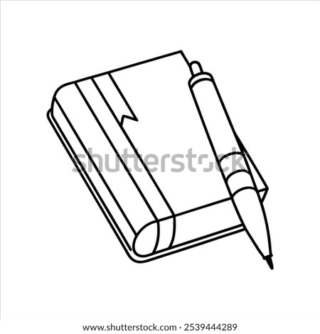  A book with pen line art vector illustration for coloring page on white background.