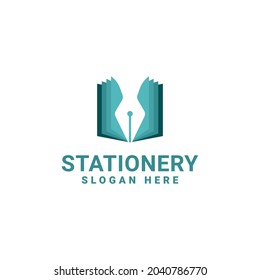 Book Pen logo design vector. SImple stationery office design for educaton or business logo