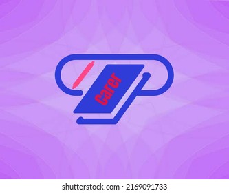 book and pen logo, purple background. Vector graphic illustration. q021b prints, posters, cards. Suitable for business