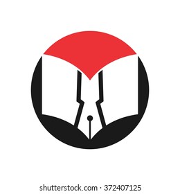 book and pen logo vector.