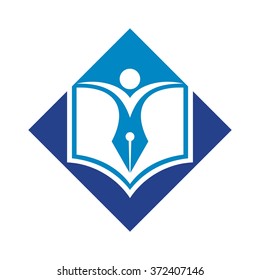 book and pen logo vector.