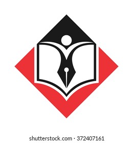 book and pen logo vector.