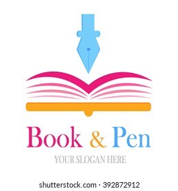 book and pen logotype stock vector