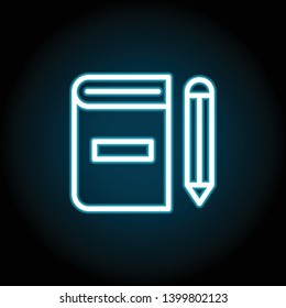 book, pen neon icon. Simple thin line, outline vector of Book icons for UI and UX, website or mobile application on dark blue gradient background