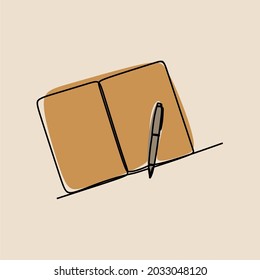 book and pen oneline continuous line art premium vector