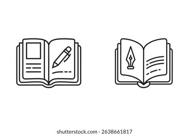 Book with pen set vector illustration