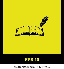 Book with pen vector black icon. Isolated illustration. Business picture.