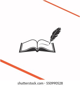 Book with pen vector grey icon on white background. Book with pen symbol stock   illustration. Business picture.
