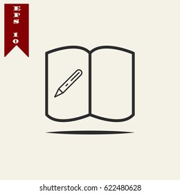 Book and pen  vector icon with minimalistic line design