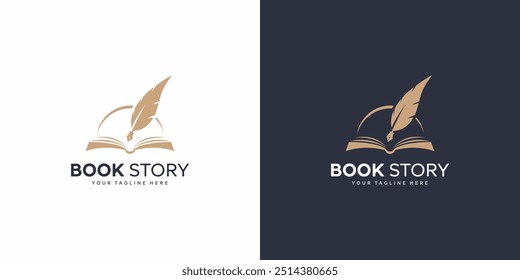 Diseño de logotipo de Vector de libro y pluma