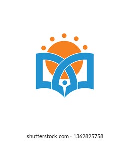 book pen writer sun rise education logo vector