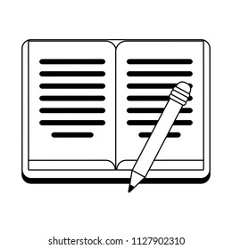 Book and pencil in black and white