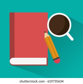 book pencil and coffee icon image 