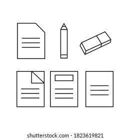 Buchen, Bleistift, Dokument, Notensymbol gesetzt. Schreibpapier-Vektorsymbol