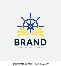 book, pencil, graduation cap and sun educational logo design vector template.
