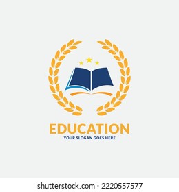 book, pencil, graduation cap and sun educational logo design vector template.